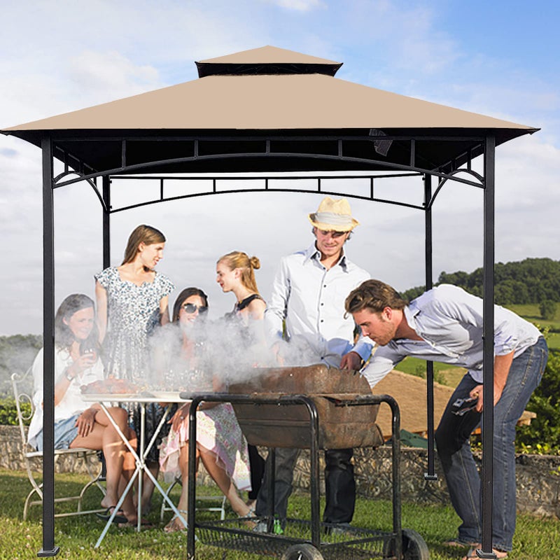 Hugline Grill Gazebo Replacement Canopy Roof - Hugline 5x8 Outdoor Grill Shelter Canopy Top Double Tiered BBQ Tent Cover Fit for Model L-GG001PST-F (Beige) - Image 5
